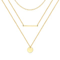Triple Layered Gold-Plated Stainless Bar & Disc Necklace