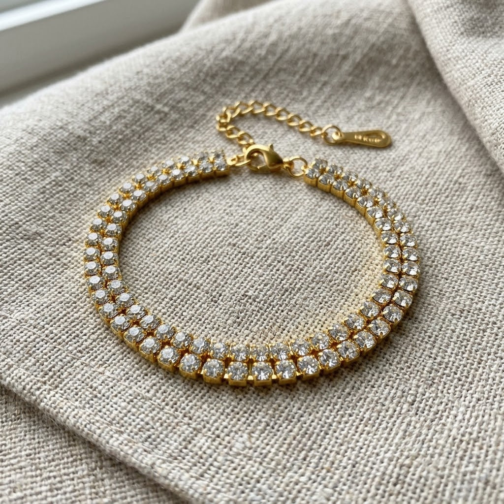 Double-Row Tennis 18K Gold Bracelet