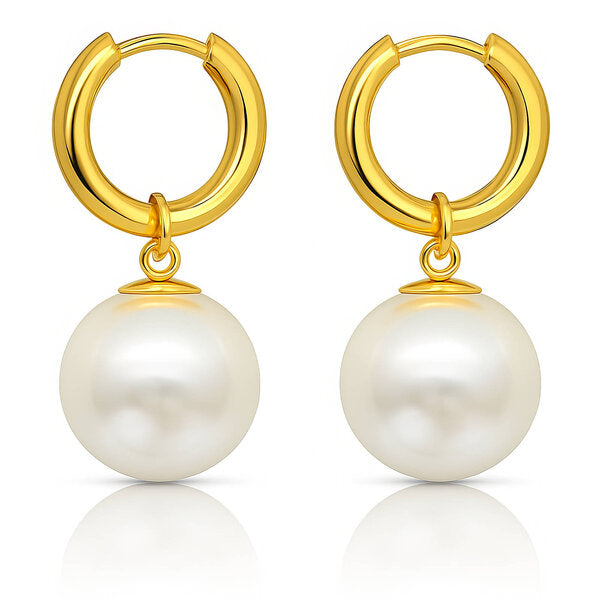 Hoop Pearl Drop 18k Gold Plated Earrings