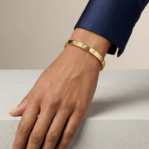 18K Gold Bezel-Set Crystal Bangle