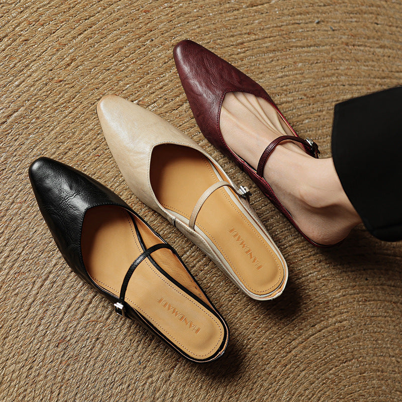 Womens Retro Pointed Toe Slip-On Slippers