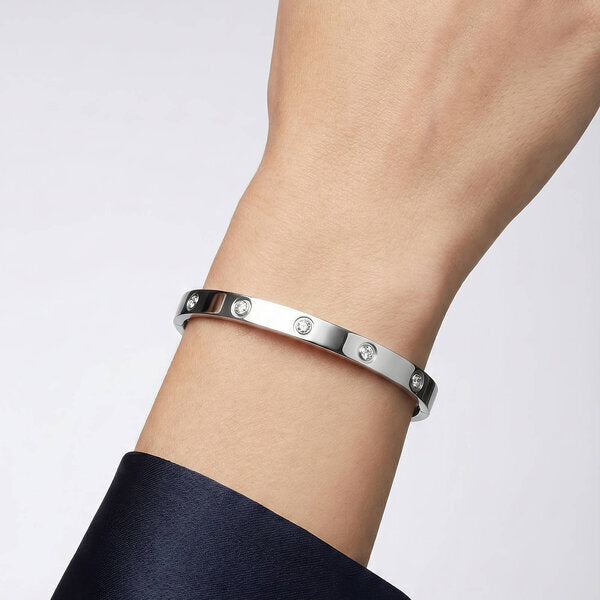 Silver Bezel-Set Crystal Bangle
