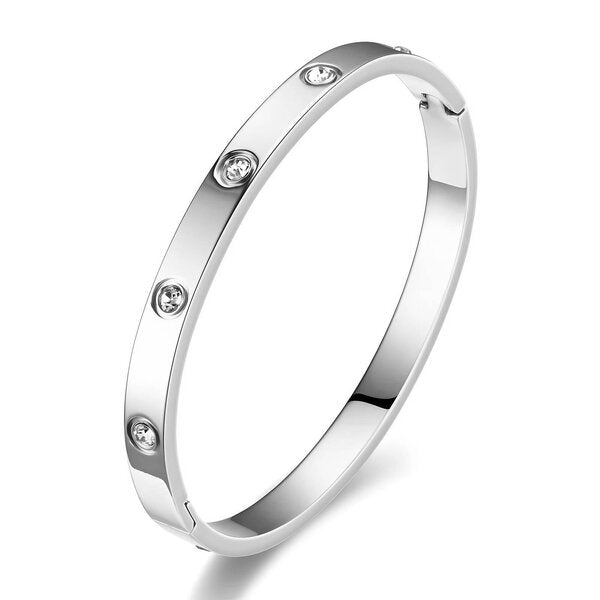 Silver Bezel-Set Crystal Bangle