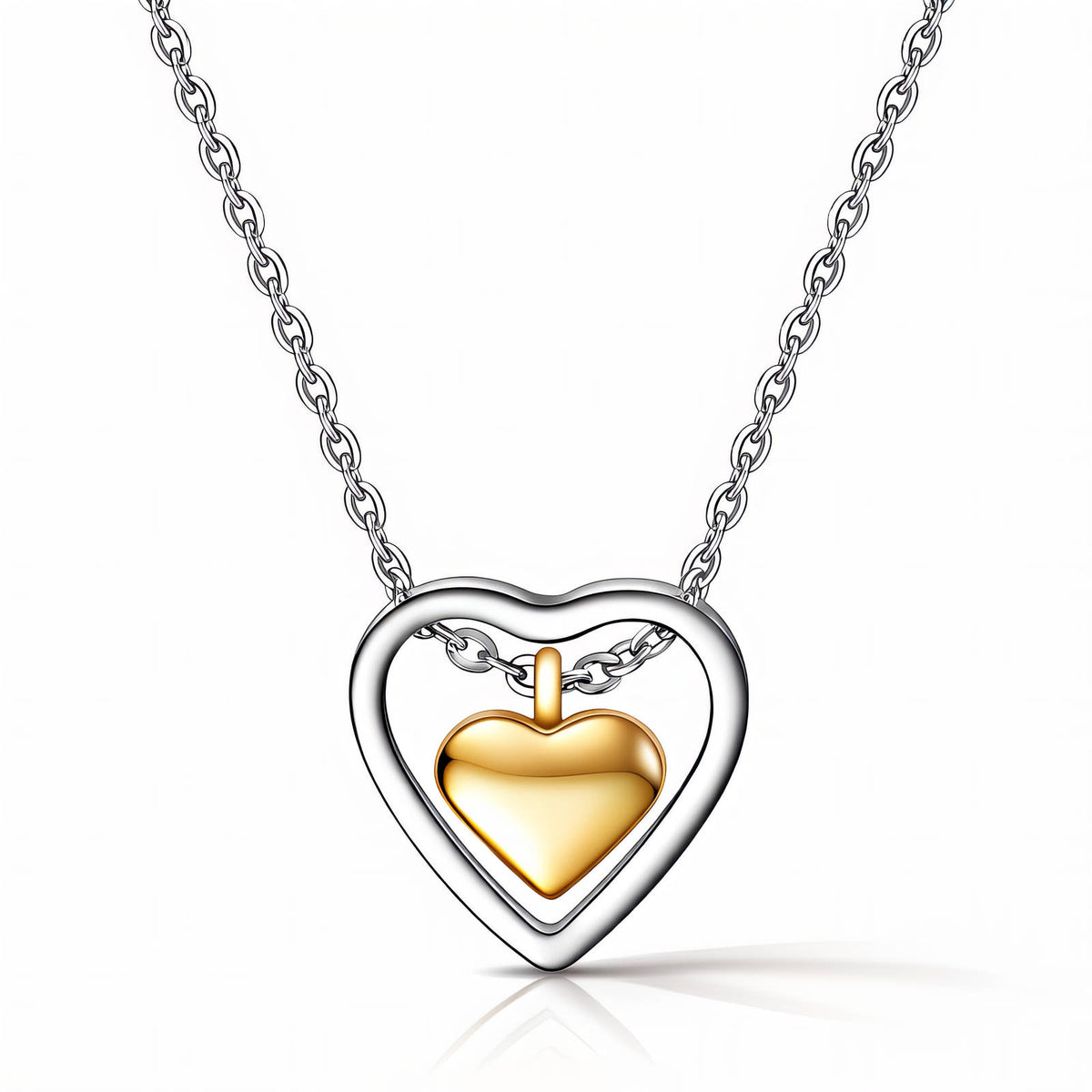 Two-Tone Floating Heart Intensity Pendant Necklace