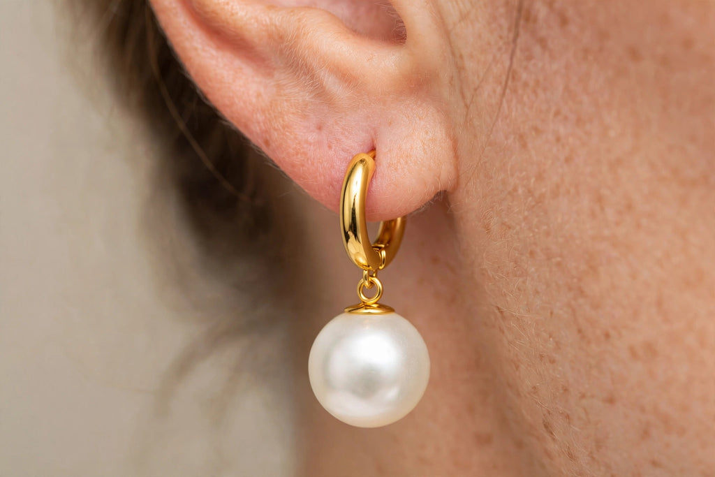 Hoop Pearl Drop 18k Gold Plated Earrings