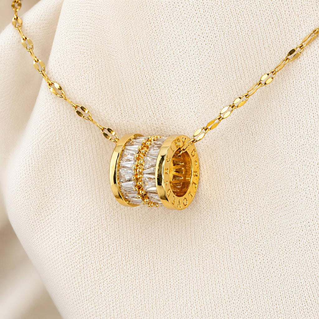 Gold Barrel Crystal Pendant Necklace-Gold-Plated