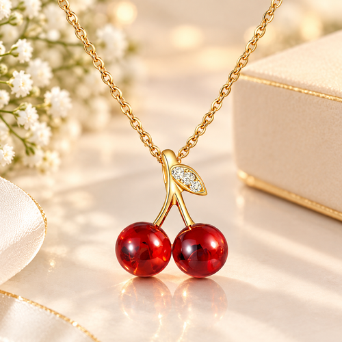 Cherry Crystal Necklace – PVD Gold-Plated Brass