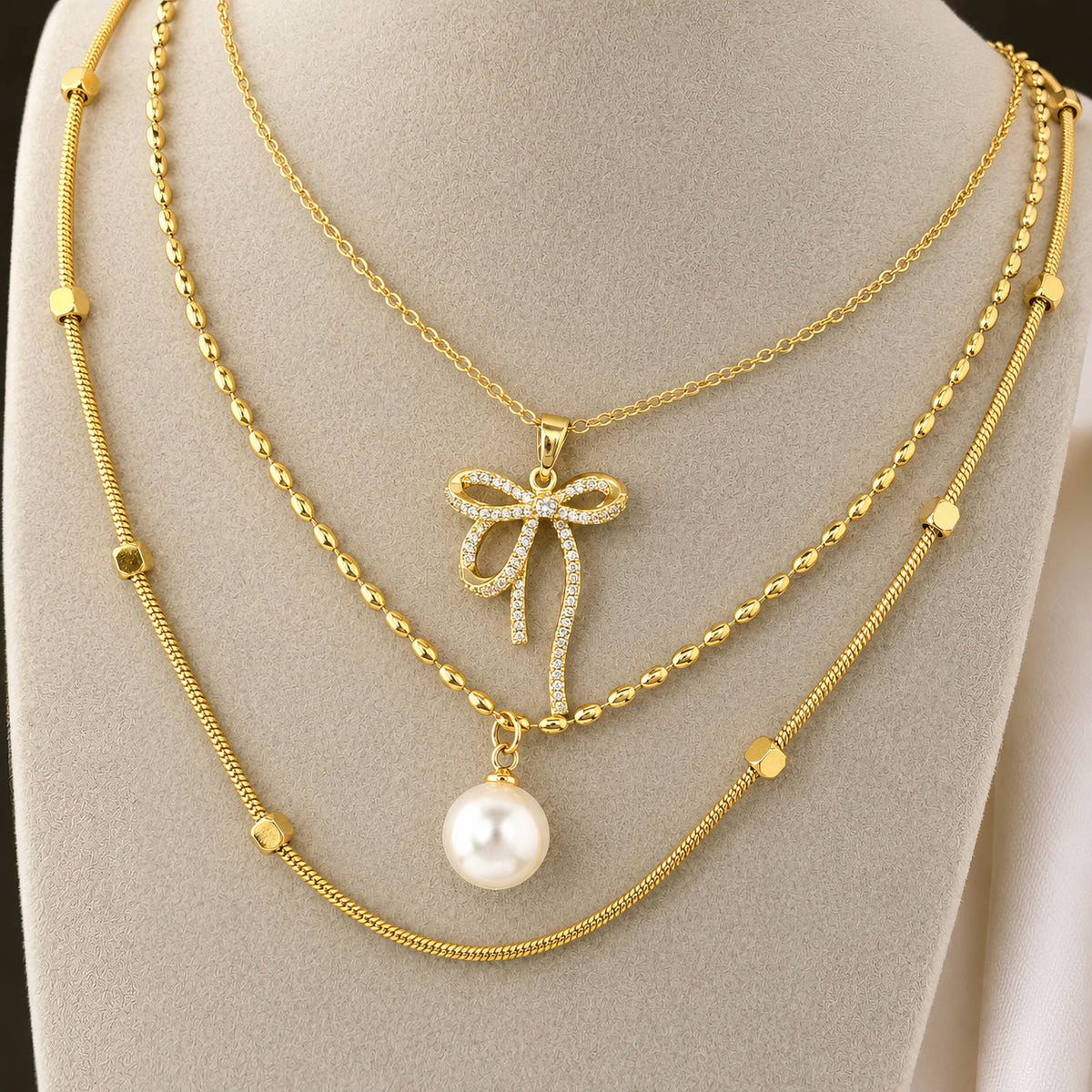 Bow-Gold Plated Brass Necklace