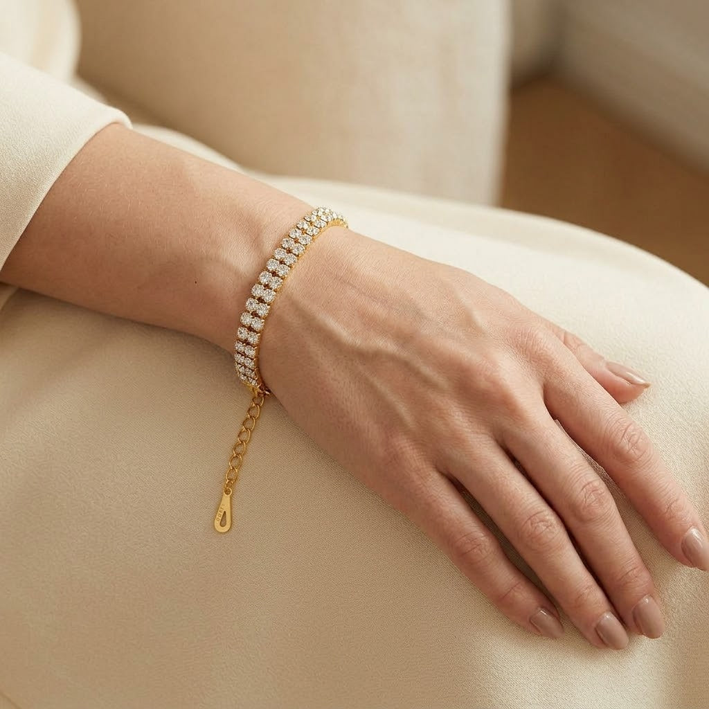 Double-Row Tennis 18K Gold Bracelet