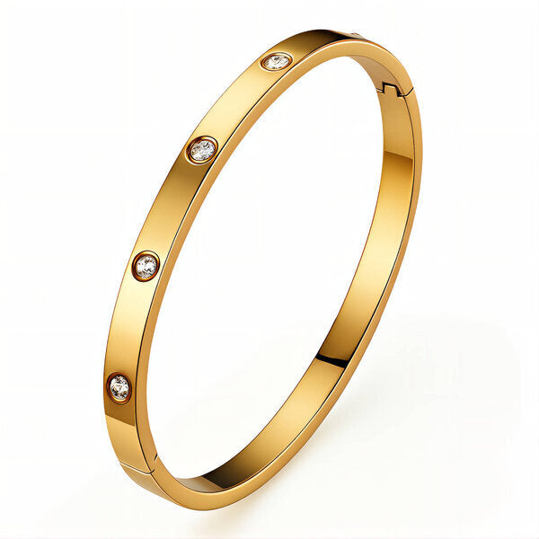 18K Gold Bezel-Set Crystal Bangle