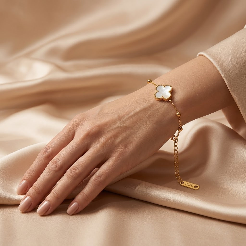 Pearl-Beaded Flower Chain Bracelet 18K Gold