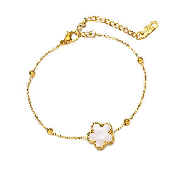 Pearl-Beaded Flower Chain Bracelet 18K Gold