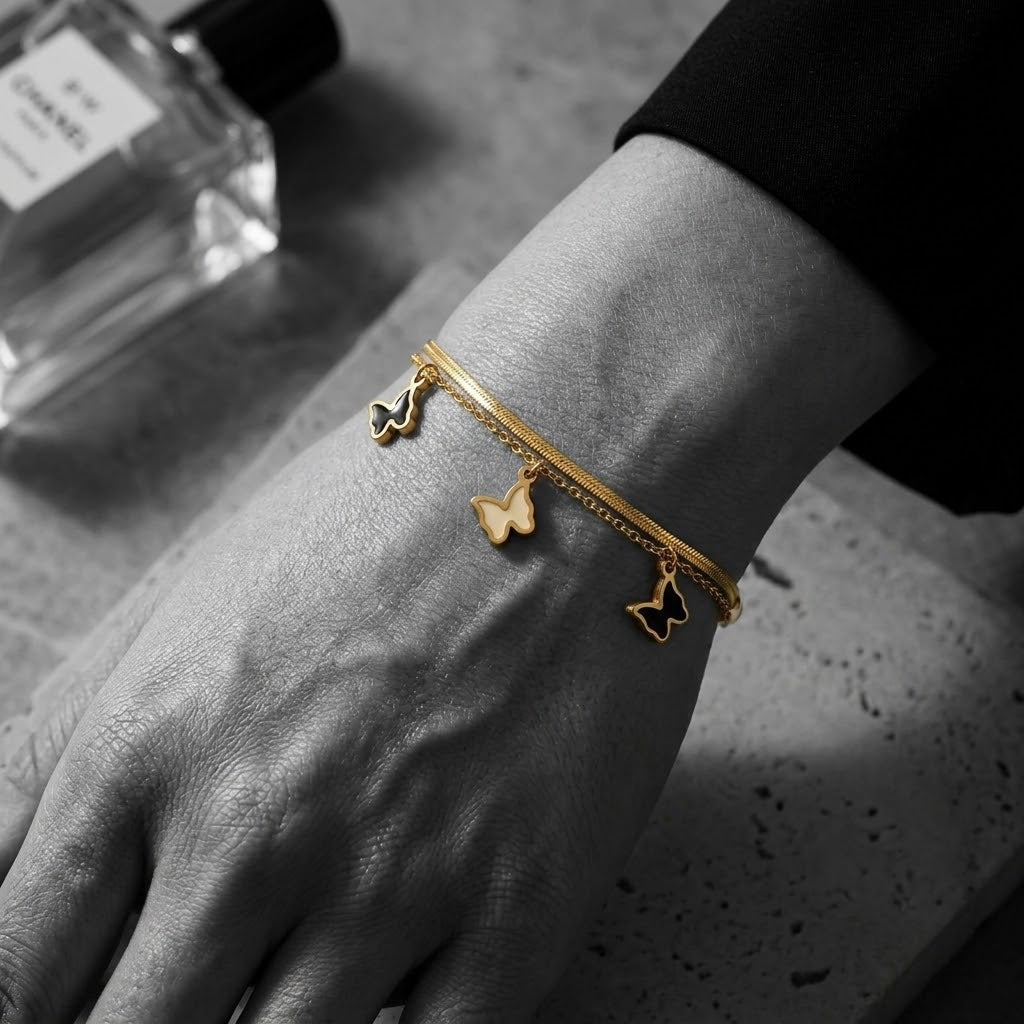 18K Gold Butterfly Charm Bracelet waterproof