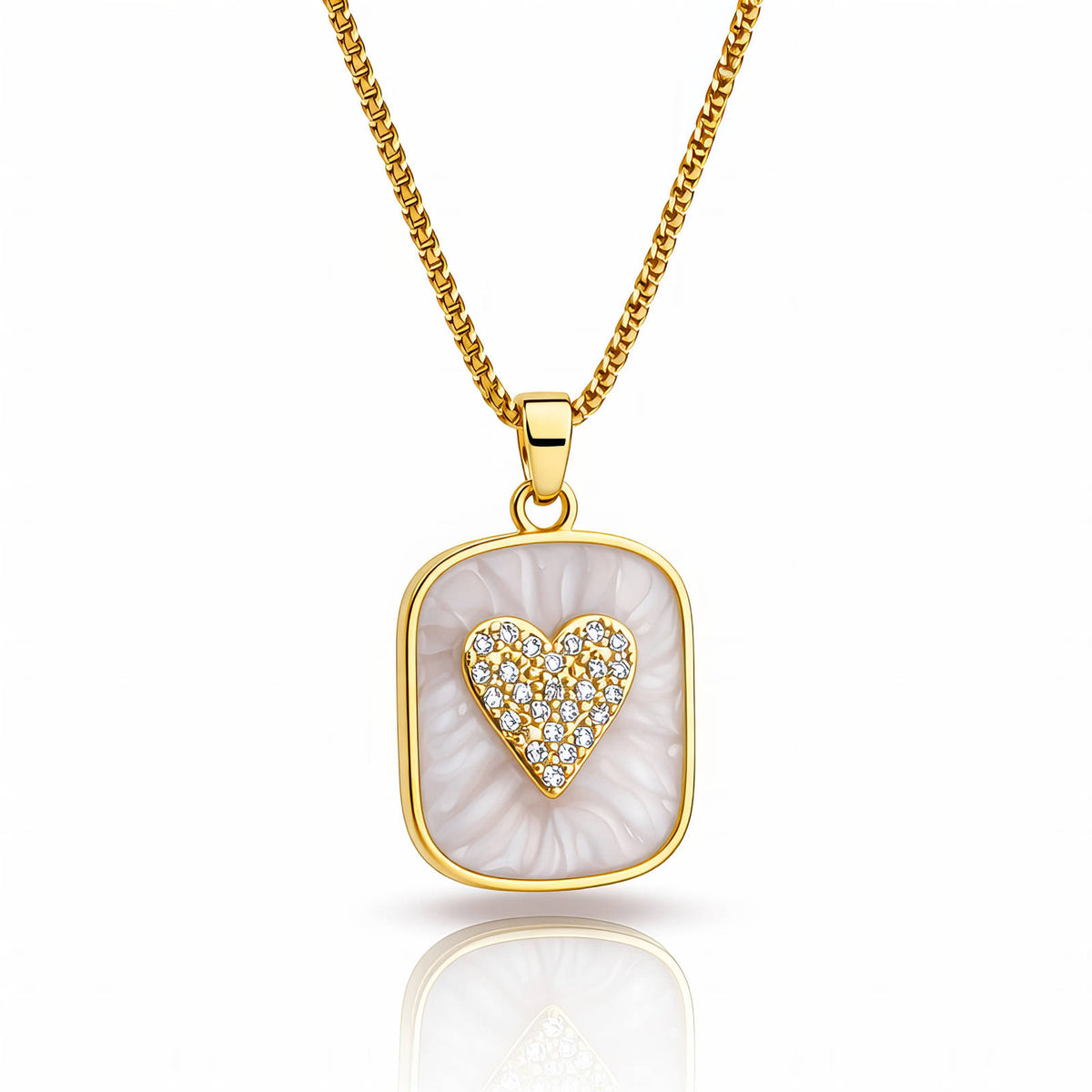 Mother of Pearl Heart Pendant Necklace-18K Gold Finish