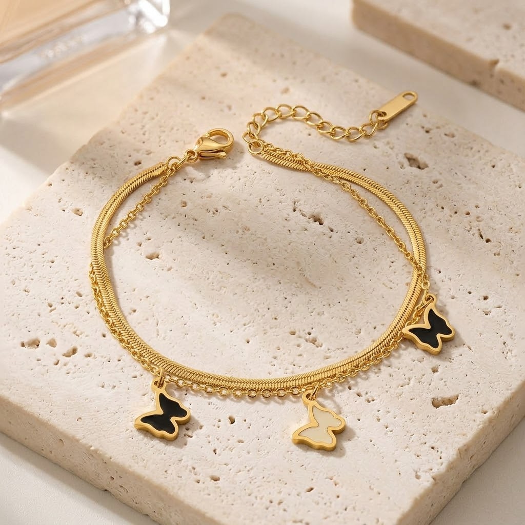 18K Gold Butterfly Charm Bracelet waterproof