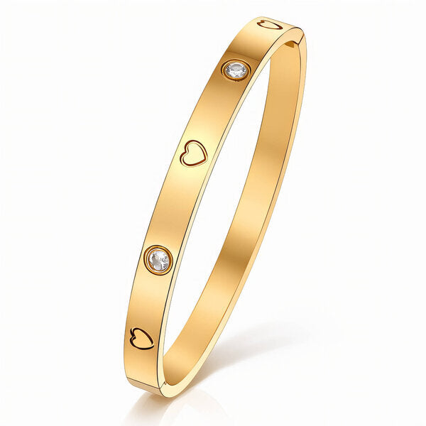 18K Gold Heart & Crystal Bangle