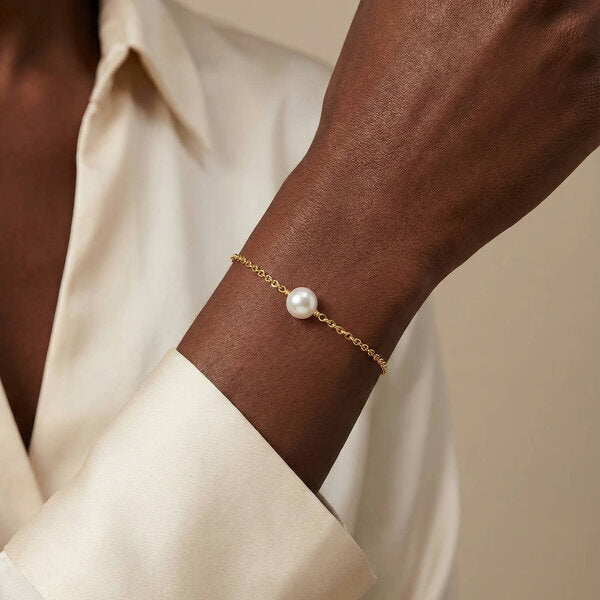 Single Freshwater Pearl 18K Gold Bracelet