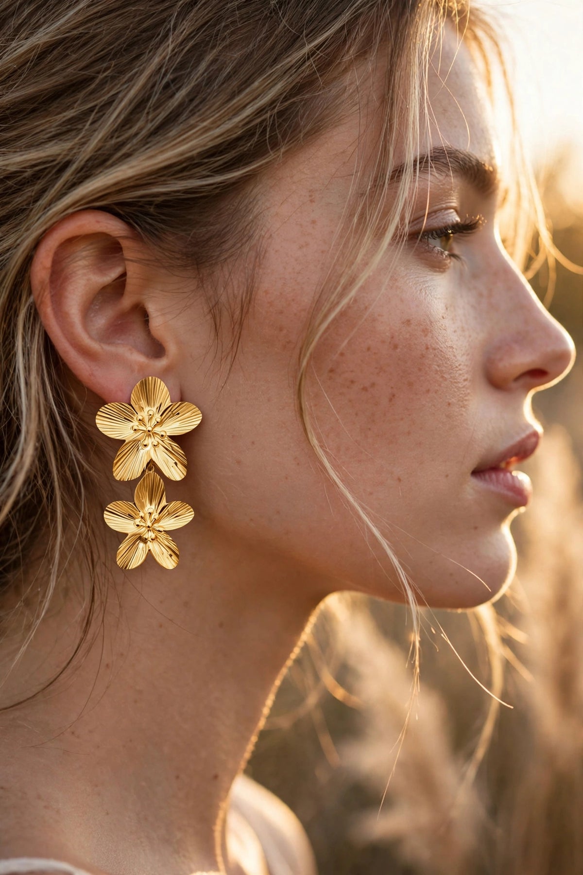 Double Flower 18K Gold Plated