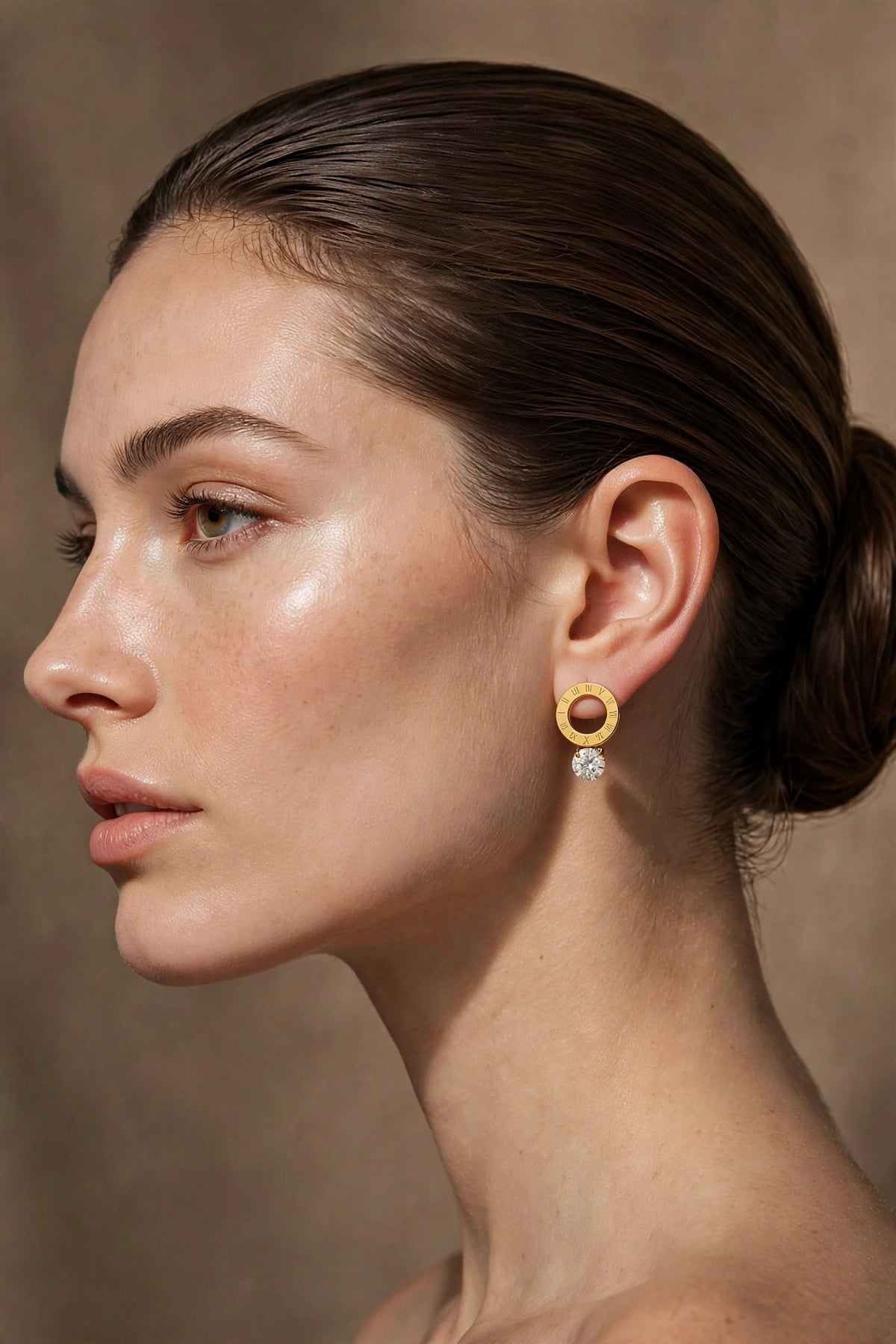 Roman Numeral Crystal Stud Gold Plated Earringg