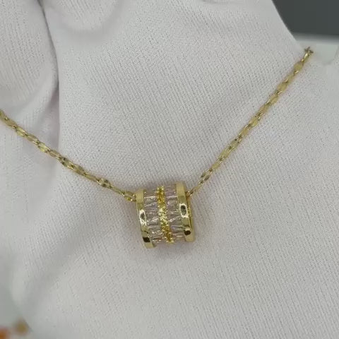 Gold Barrel Crystal Pendant Necklace-Gold-Plated